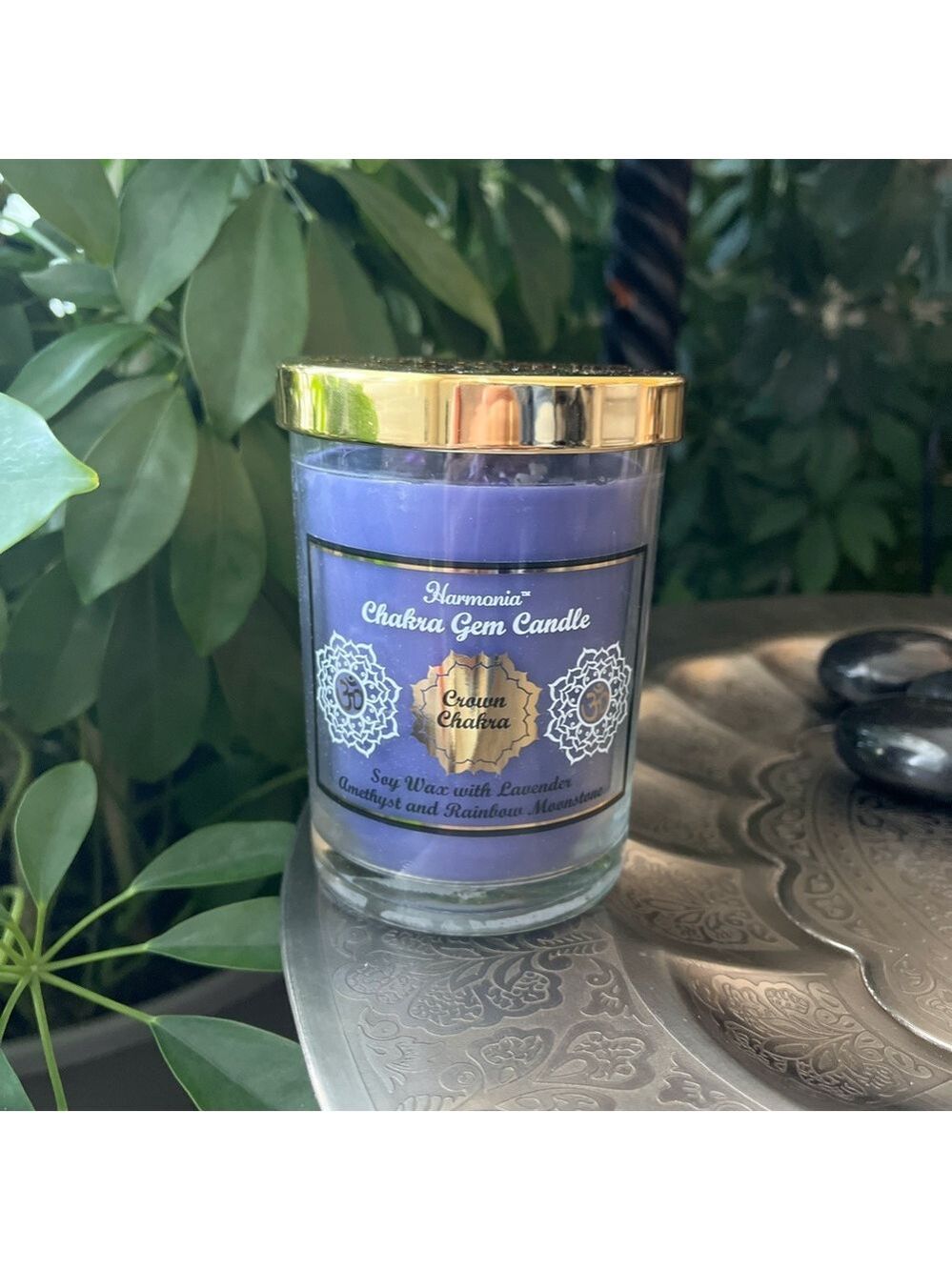SOY WAX Lavender Amethyst and Rainbow Moonstone Chakra Gem Candle